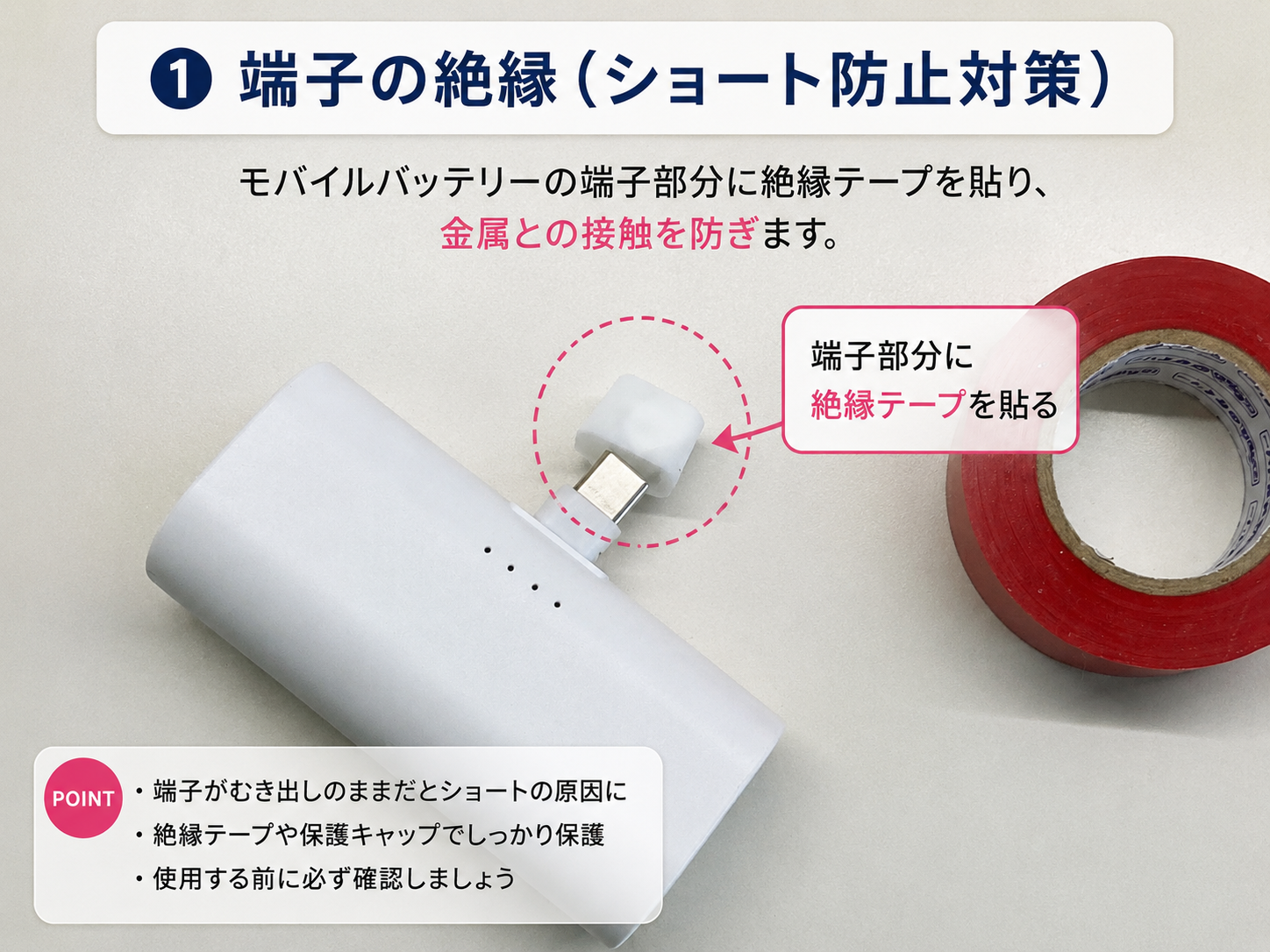 モバイルバッテリーの端子を絶縁する