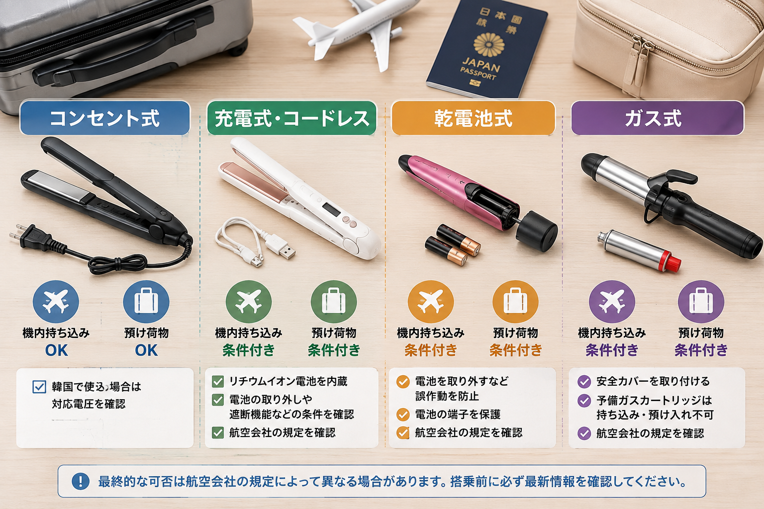 ヘアアイロンの種類別|機内持ち込み・預け荷物ルール
